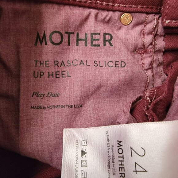 NEW Mother The Rascal Sliced Up Heel Jeans Womens 24 Maroon Chic Designer Casual - Picture 4 of 9